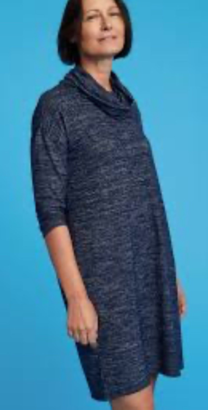 GAP Softspun Cowl Neck Blue heather Marled Dress sweater cottage core mini large